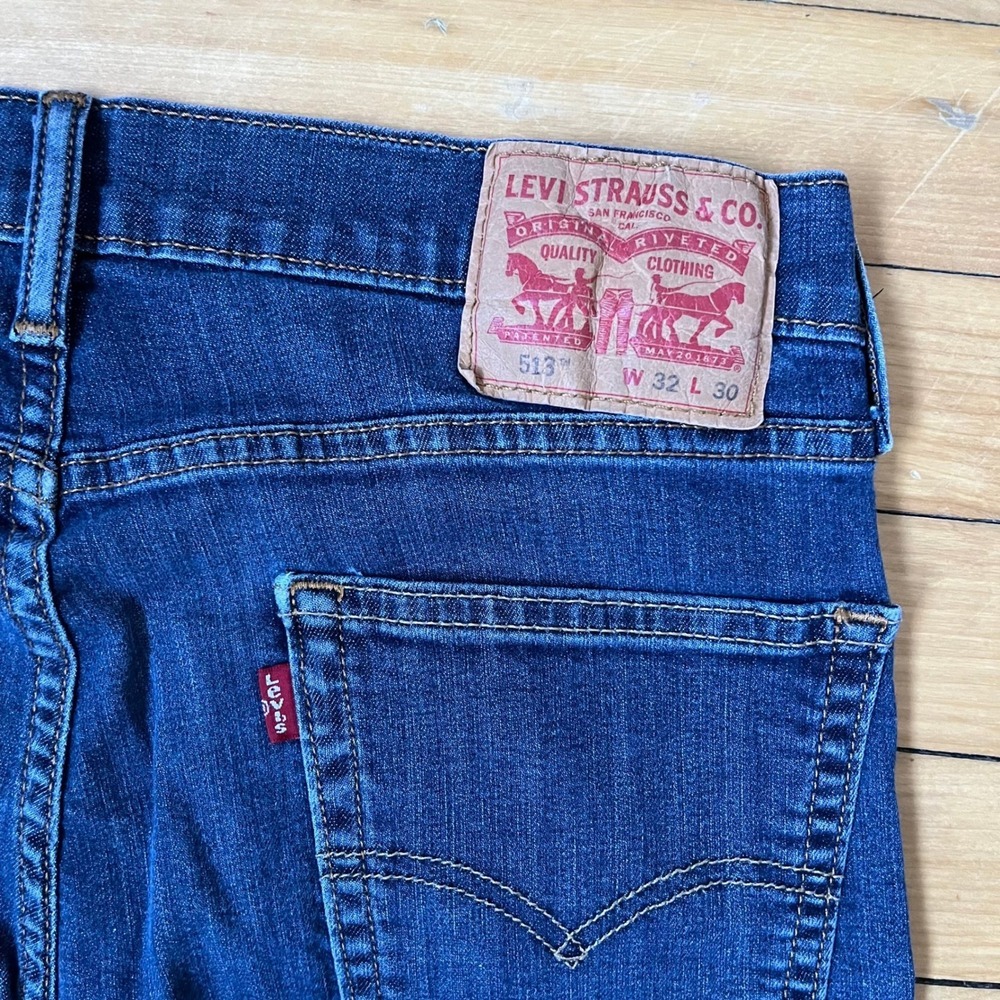 Levis 513 Jeans Mens 32x30 Dark Wash Blue Denim Pants - Picture 9 of 10